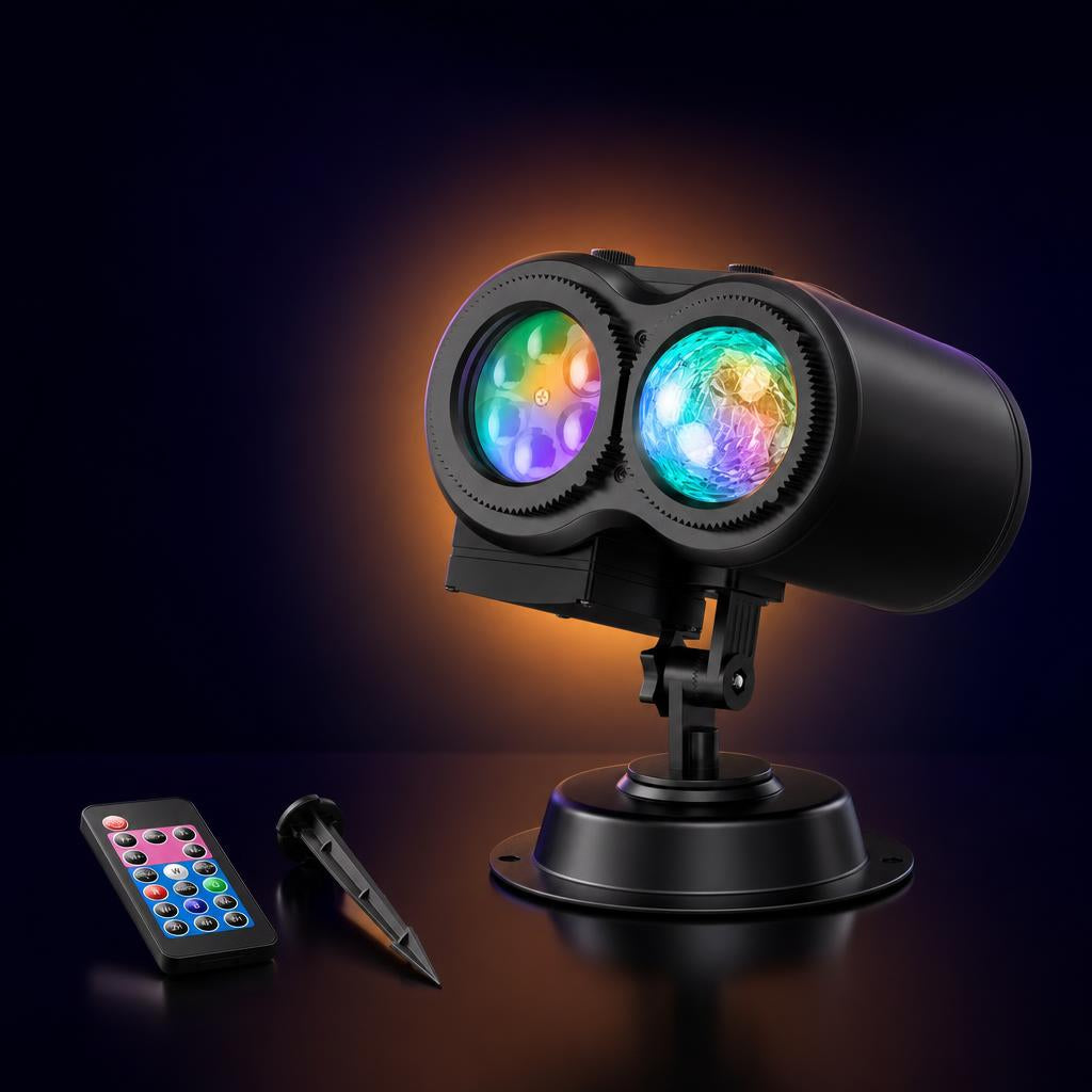 Lumora 2-in-1 holiday projector with remote control and ground stake
